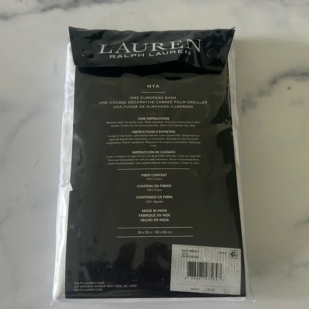 Lauren Ralph Lauren Mya Jacquard Weave Cotton Euro Sham in White, NWT $170
